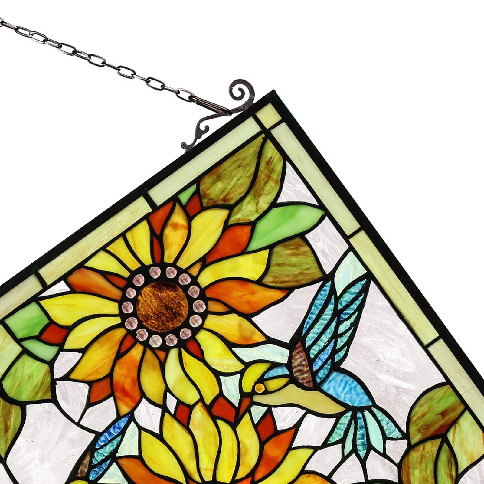 Capulina Sunflower and Birds Large Stained Glass Window Hangings Tiffany Glass - Image 5