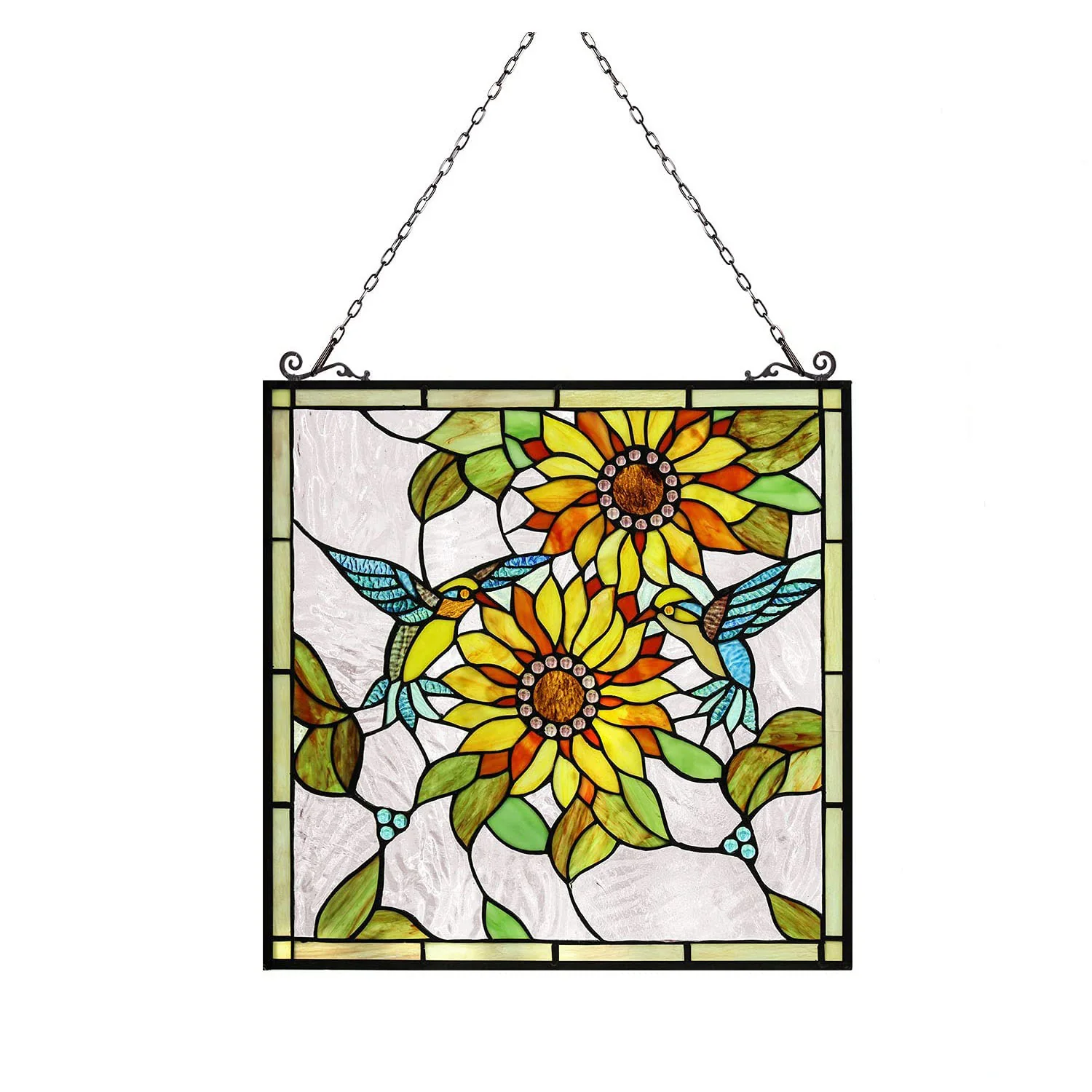 Capulina Sunflower and Birds Large Stained Glass Window Hangings Tiffany Glass - Image 9