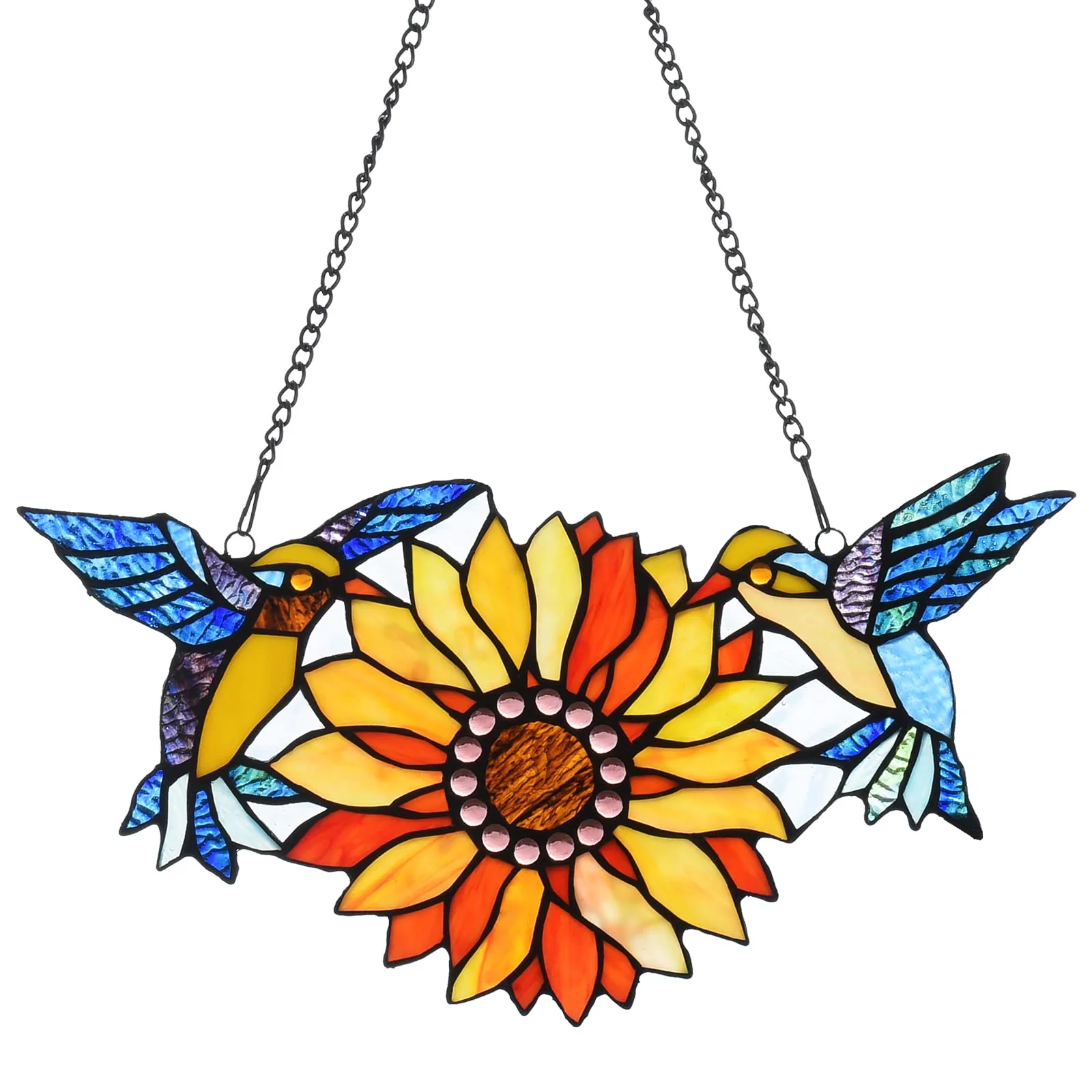 Capulina Sunflower Hummingbirds Stained Glass Window - Image 11