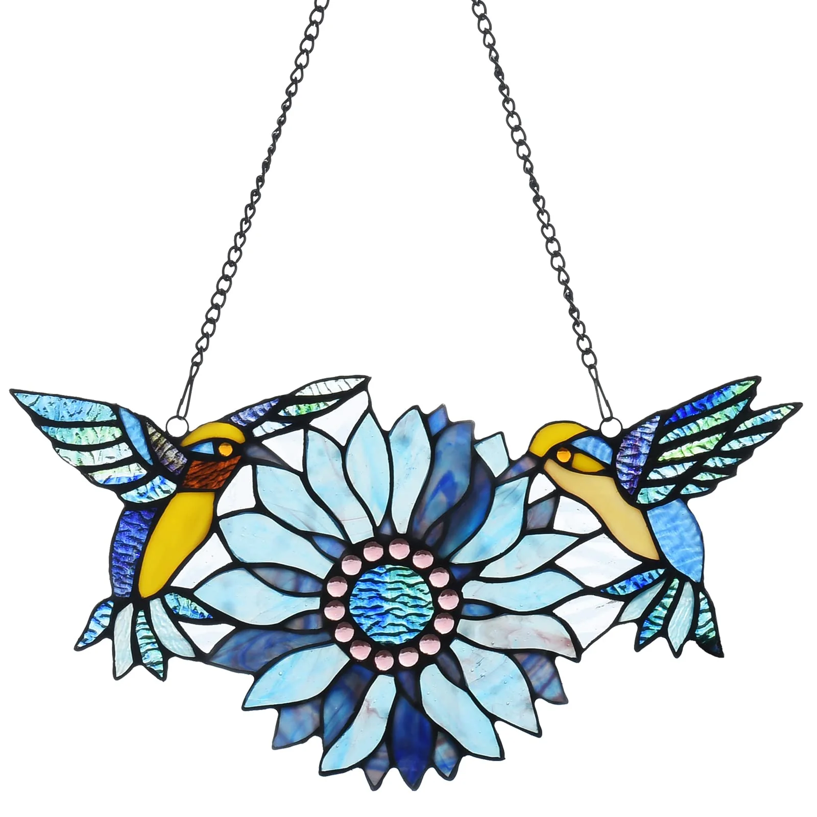Capulina Sunflower Hummingbirds Stained Glass Window Hangings - Image 13