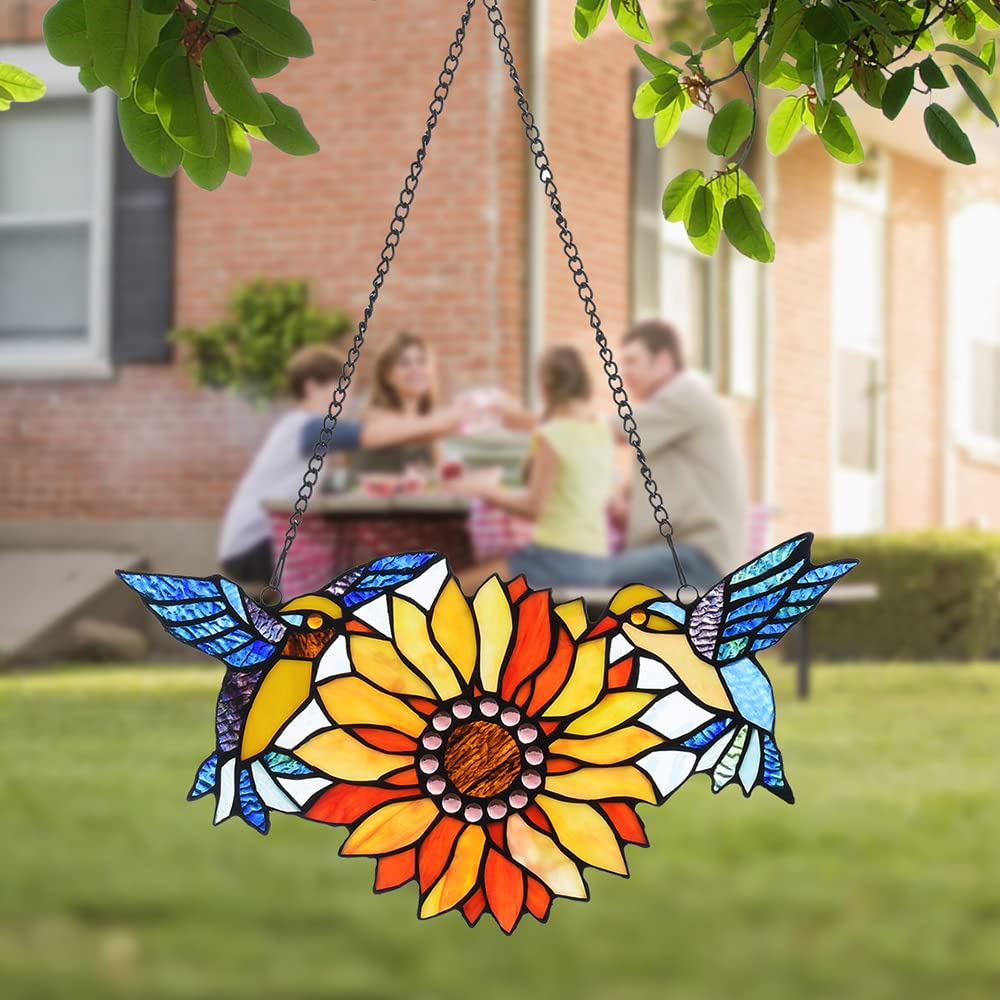 Capulina Sunflower Hummingbirds Stained Glass Window Hangings - Image 2