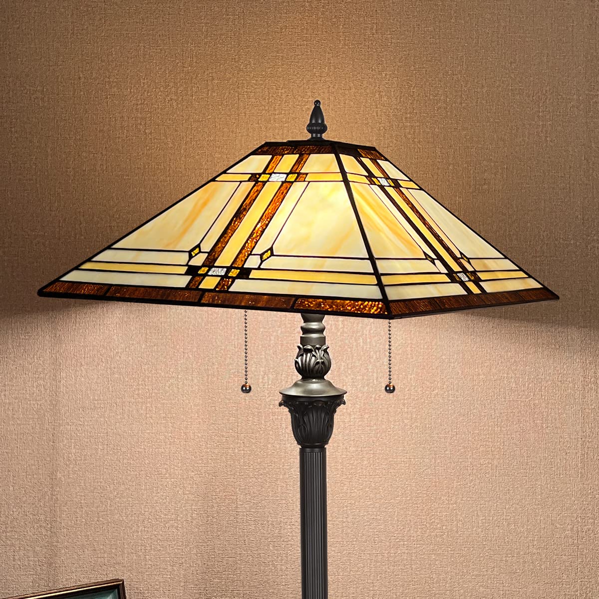 Thatyears Tiffany Floor Lamp Cream Diamond Style Stained Glass 16X16X65 inches Standing Lamp for Living Room Bedroom Office