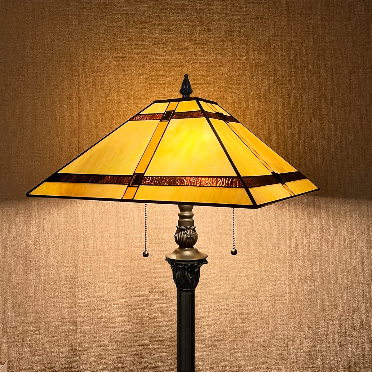Thatyears Tiffany Floor Lamps, Cream Cross Mission Style Stained Glass 16X16X65 Inches Antique Pole Standing Reading Lamps Decor Living Room Bedroom Home Office