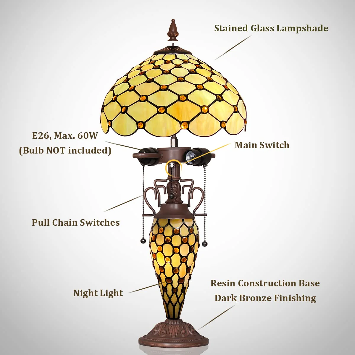 Thatyears Tiffany Lamp, White Beads Style Stained Glass Table Lamp 12X12X23 Inches Mother-Daughter Vase Desk Reading Lamp Decor Bedroom Living Room Home Office - Image 2