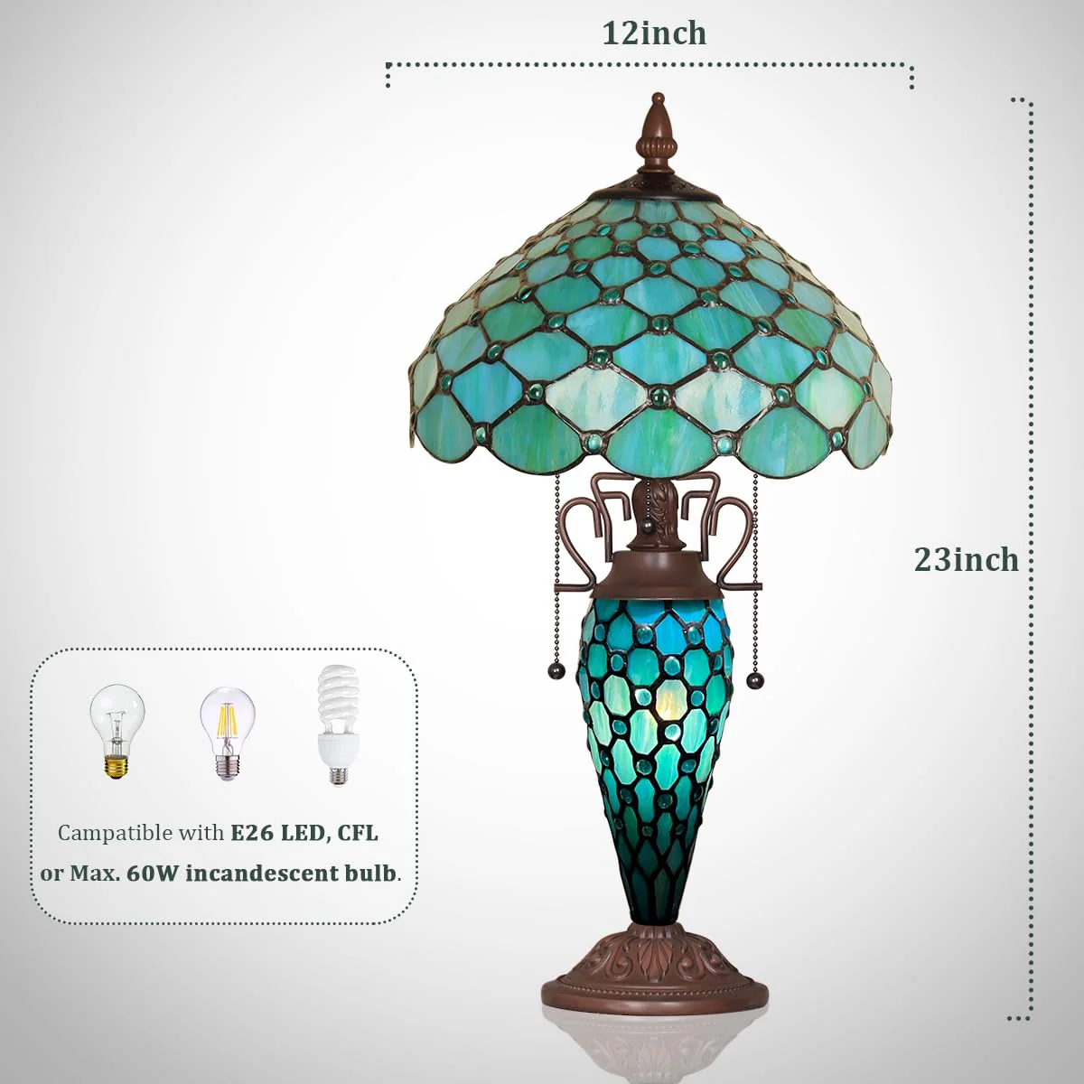 Thatyears Tiffany Table Lamp, Seagrass Blue Beads Style Stained Glass Table Lamp 12X12X23 Inches Mother-Daughter Vase Desk Lamp Decor for Bedroom Living Room Home Office - Image 2