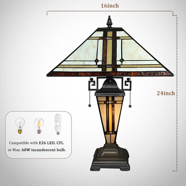 Thatyears Tiffany Table Lamp, Cream Diamond Style Stained Glass Table Lamp 16X16X24 Inches Mother-Daughter Vase Desk Lamp Decor for Bedroom Living Room Home Office - Image 2