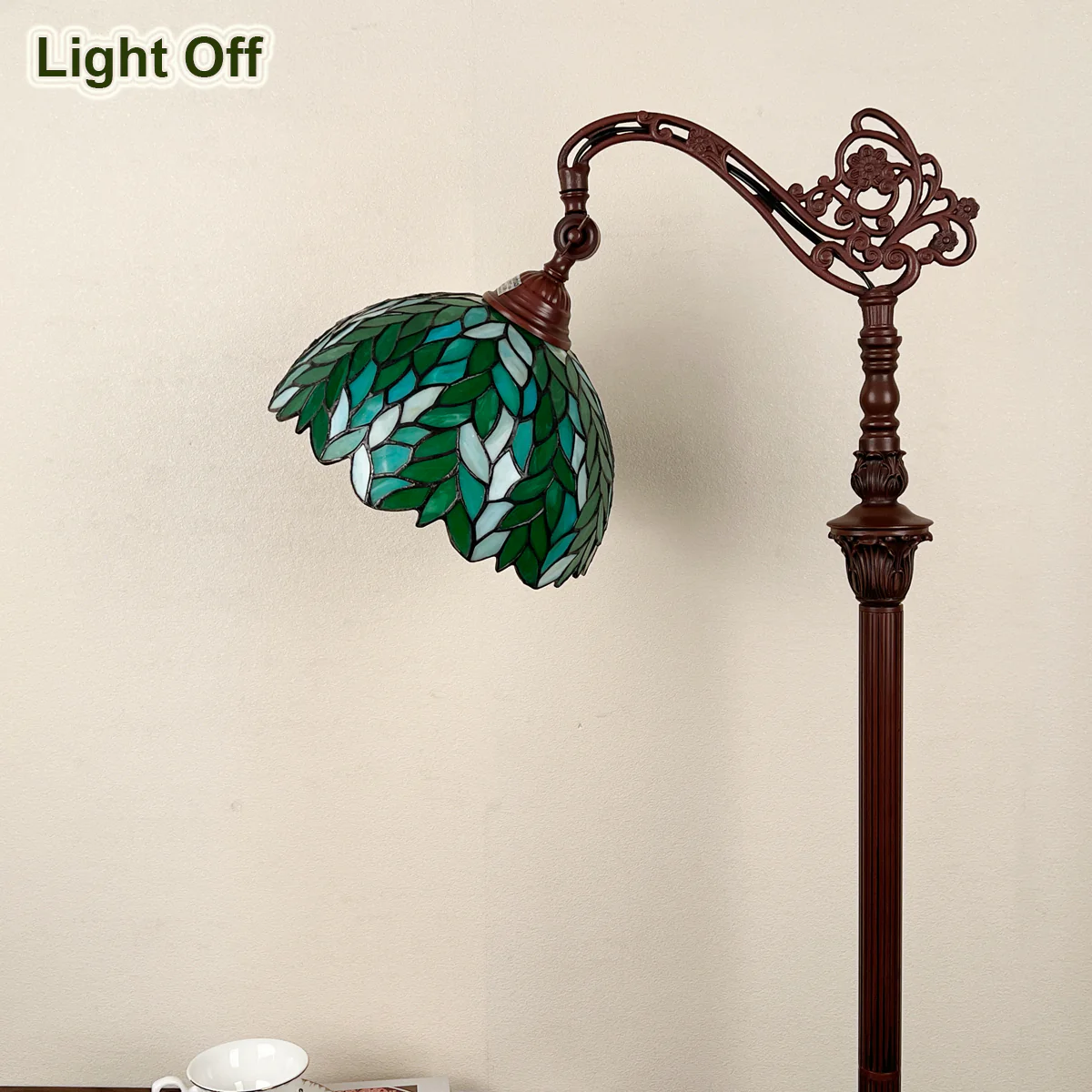Tiffany Floor Lamp Green Wisteria Gooseneck Stained Glass Reading Light - Image 4