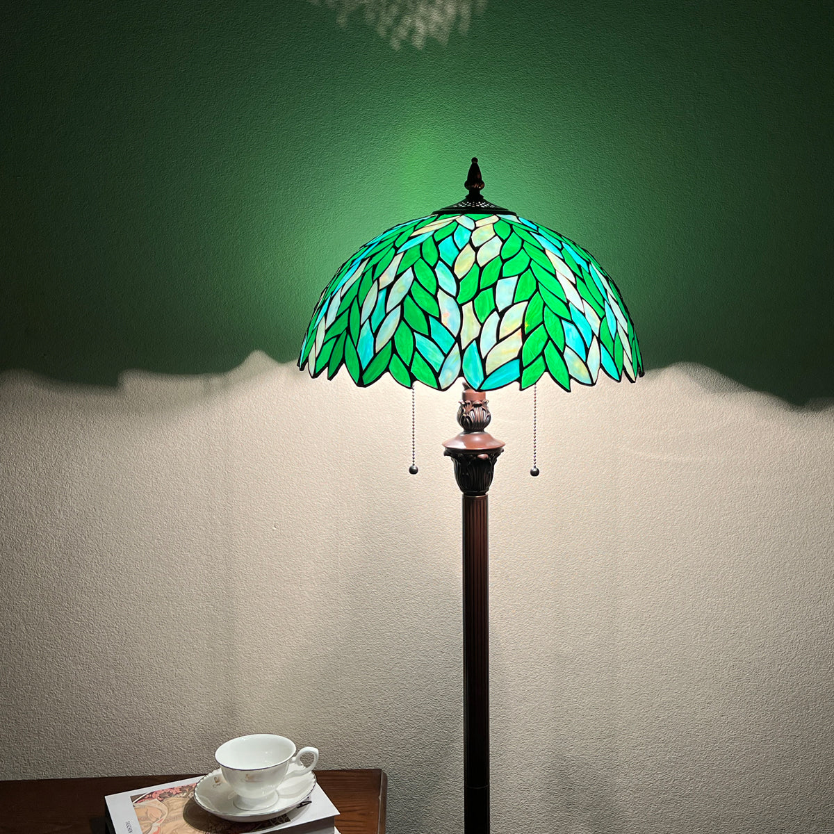 Tiffany Floor Lamp Green Wisteria Stained Glass Style Light for Living Room - Image 3