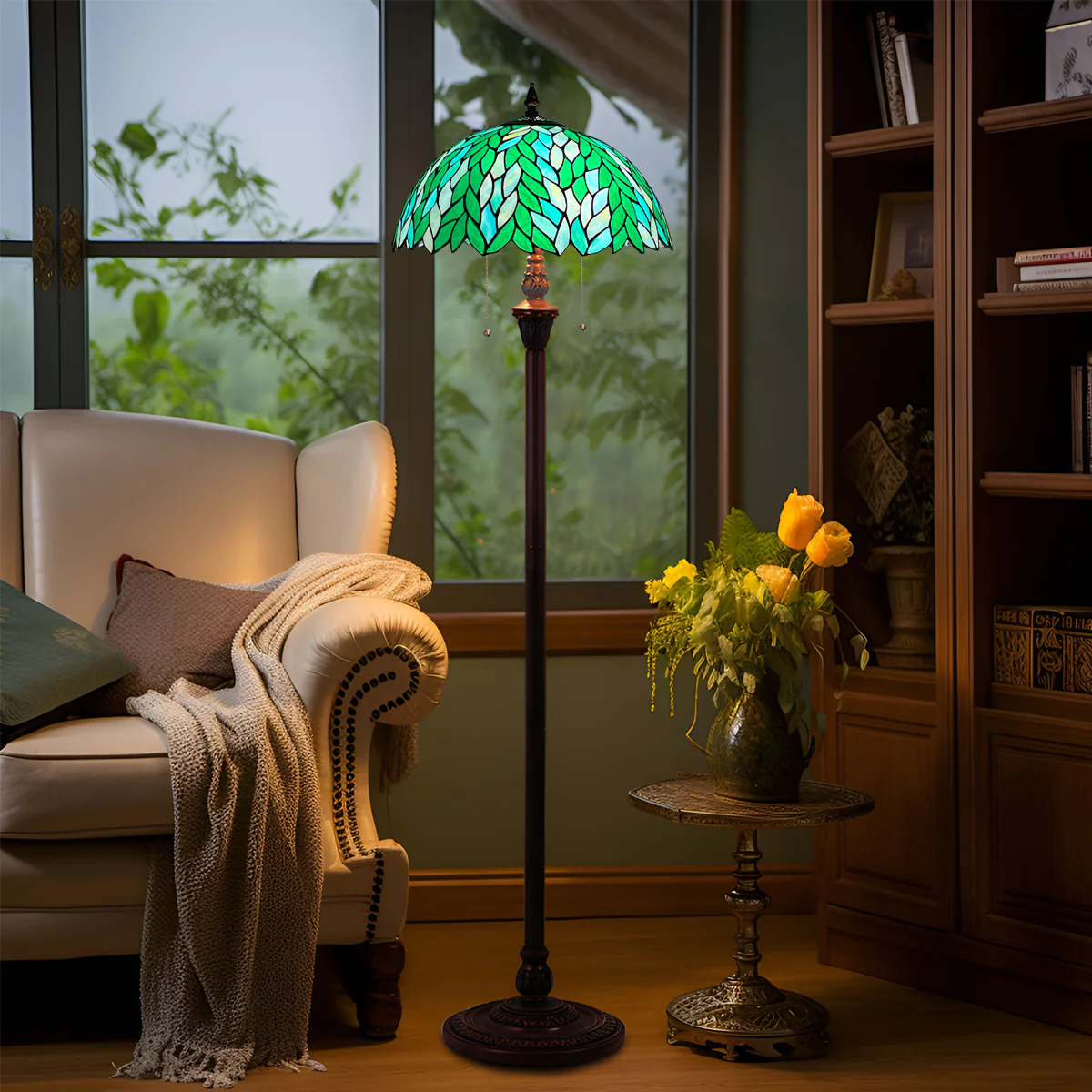 Tiffany Floor Lamp Green Wisteria Stained Glass Style Light for Living Room - Image 6