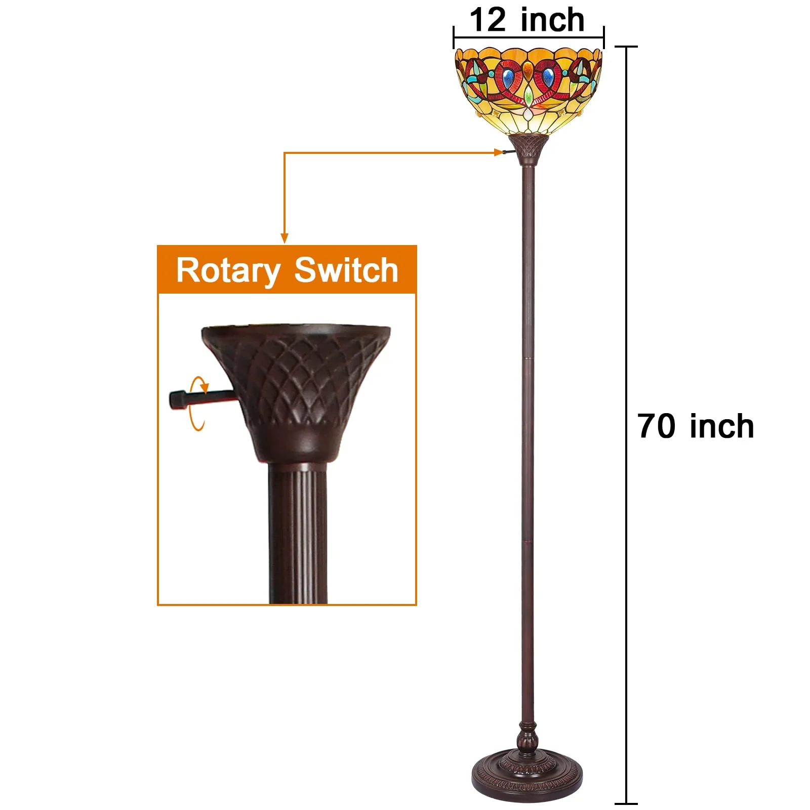 Capulina Floor Lamp Tiffany Torchiere Uplight 70 Tall Industrial Dark Bronze Pole Victorian Antique Style Stained Glass Standing Torch Light Decor for Living Room Bedroom Office Study - Image 5