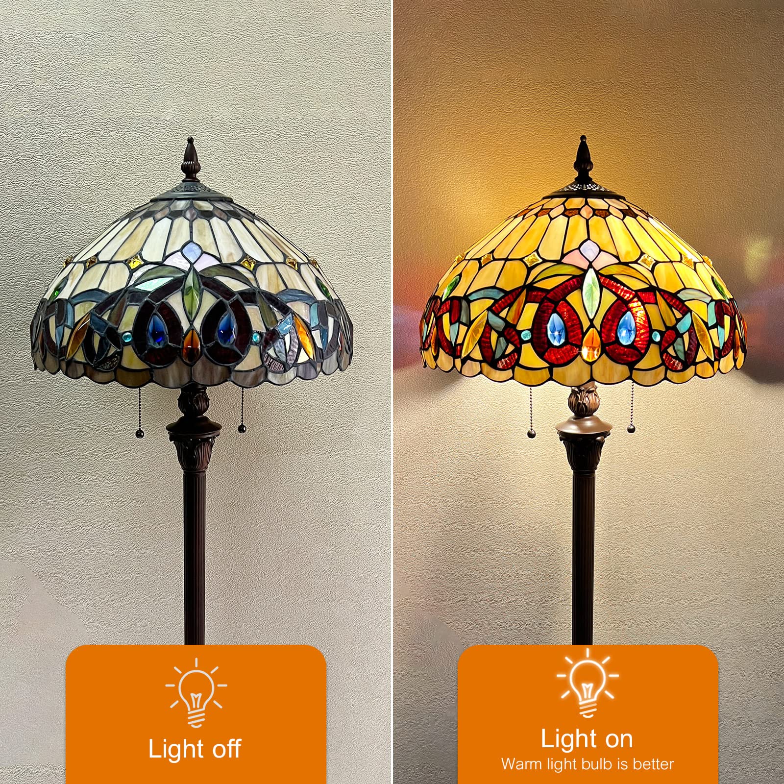 Capulina Tiffany Floor Lamp 2-Light 16 Wide Antique Victorian Style Stained Glass Industrial Dark Bronze Pole Standing Reading Light for Living Room Bedroom Office - Image 5