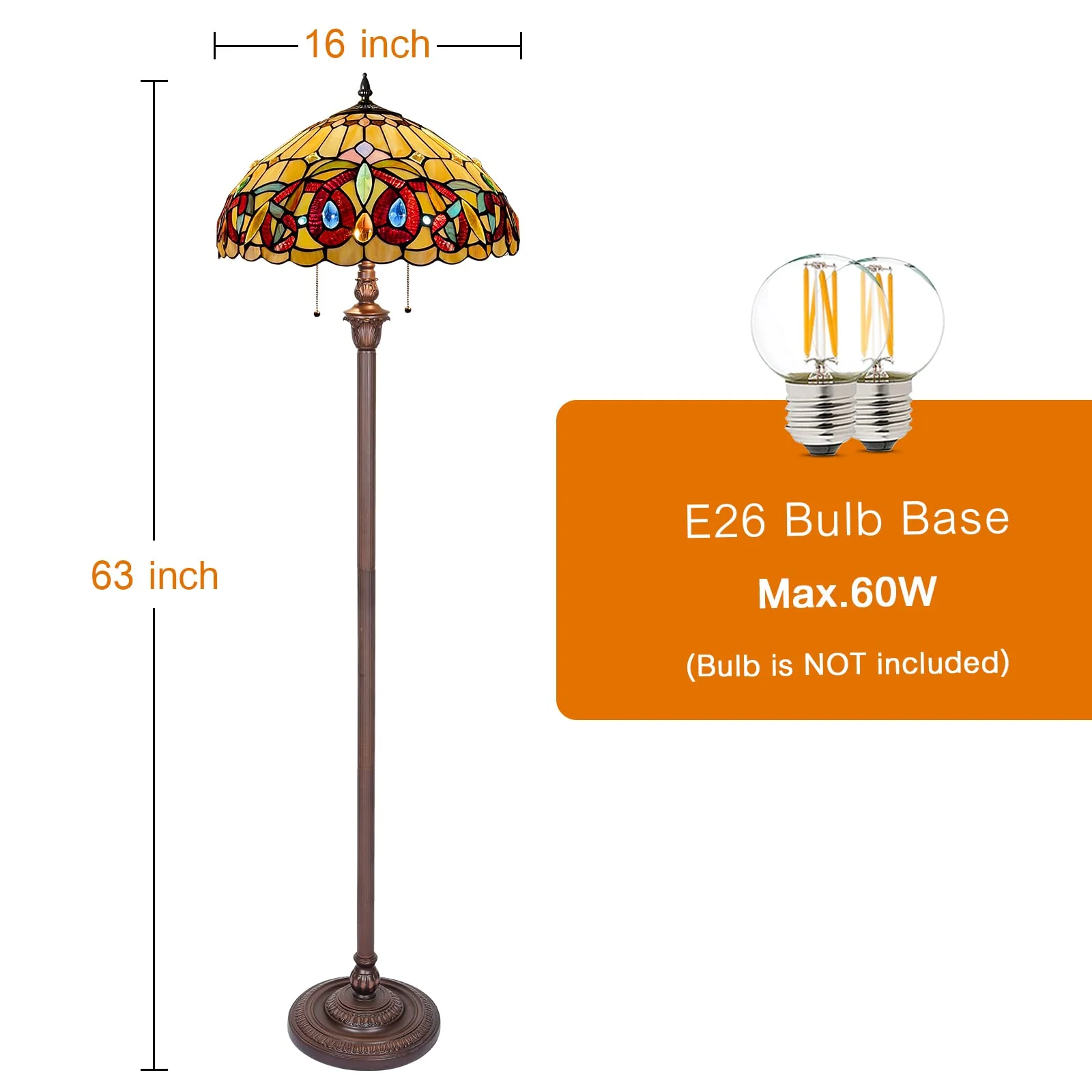 Capulina Tiffany Floor Lamp 2-Light 16 Wide Antique Victorian Style Stained Glass Industrial Dark Bronze Pole Standing Reading Light for Living Room Bedroom Office - Image 7