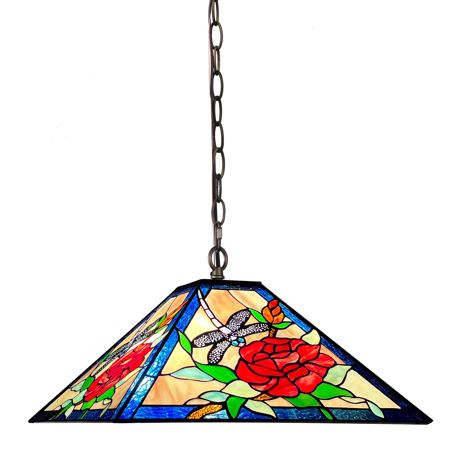 Tiffany Pendant Light — Rose & Dragonfly Stained Glass, W16" Adjustable Height - Image 8