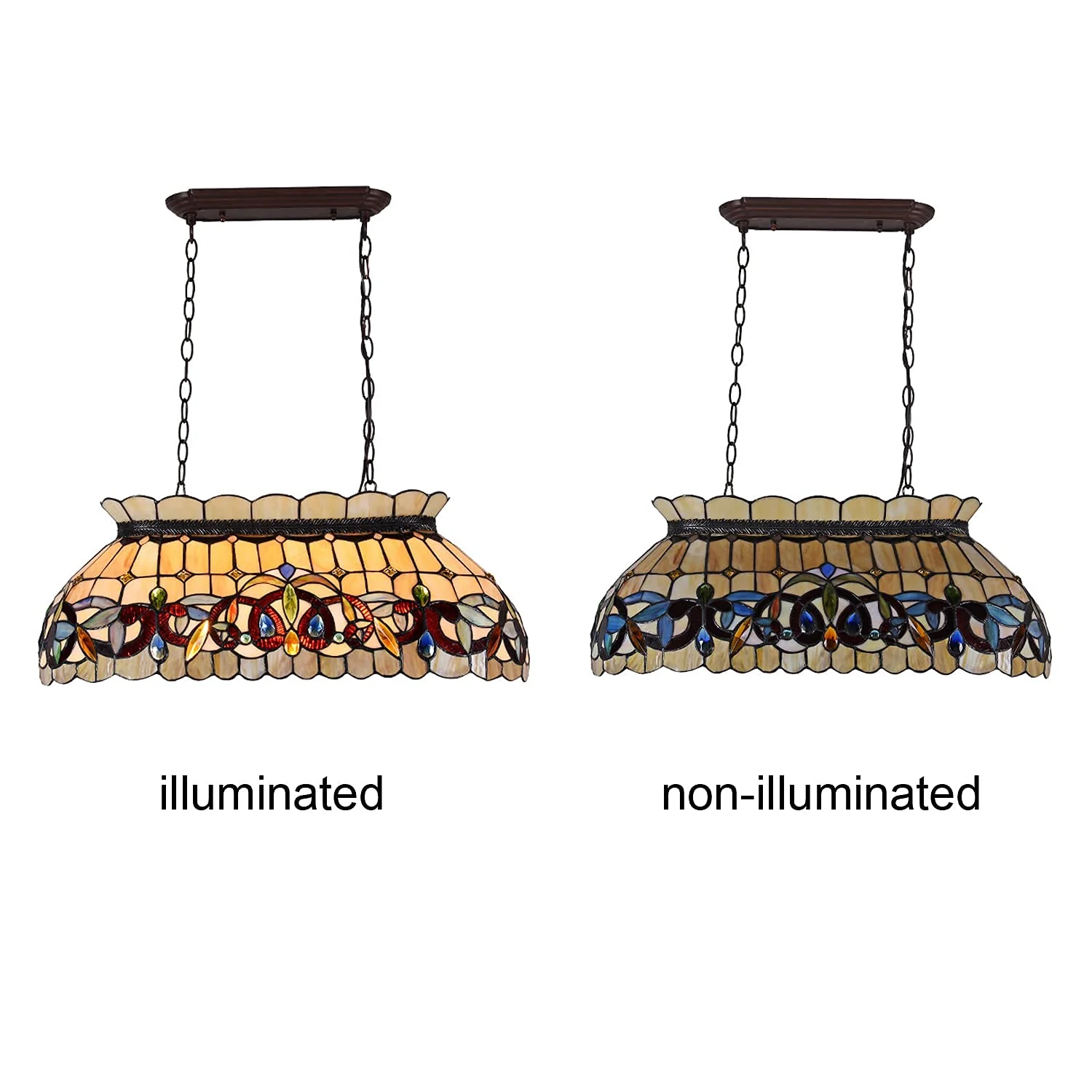 Capulina Tiffany Pool Table Lights Dining Room Kitchen Island Farmhouse Pendant Light 3-Light 28 Lampshade Antique Style - Image 5