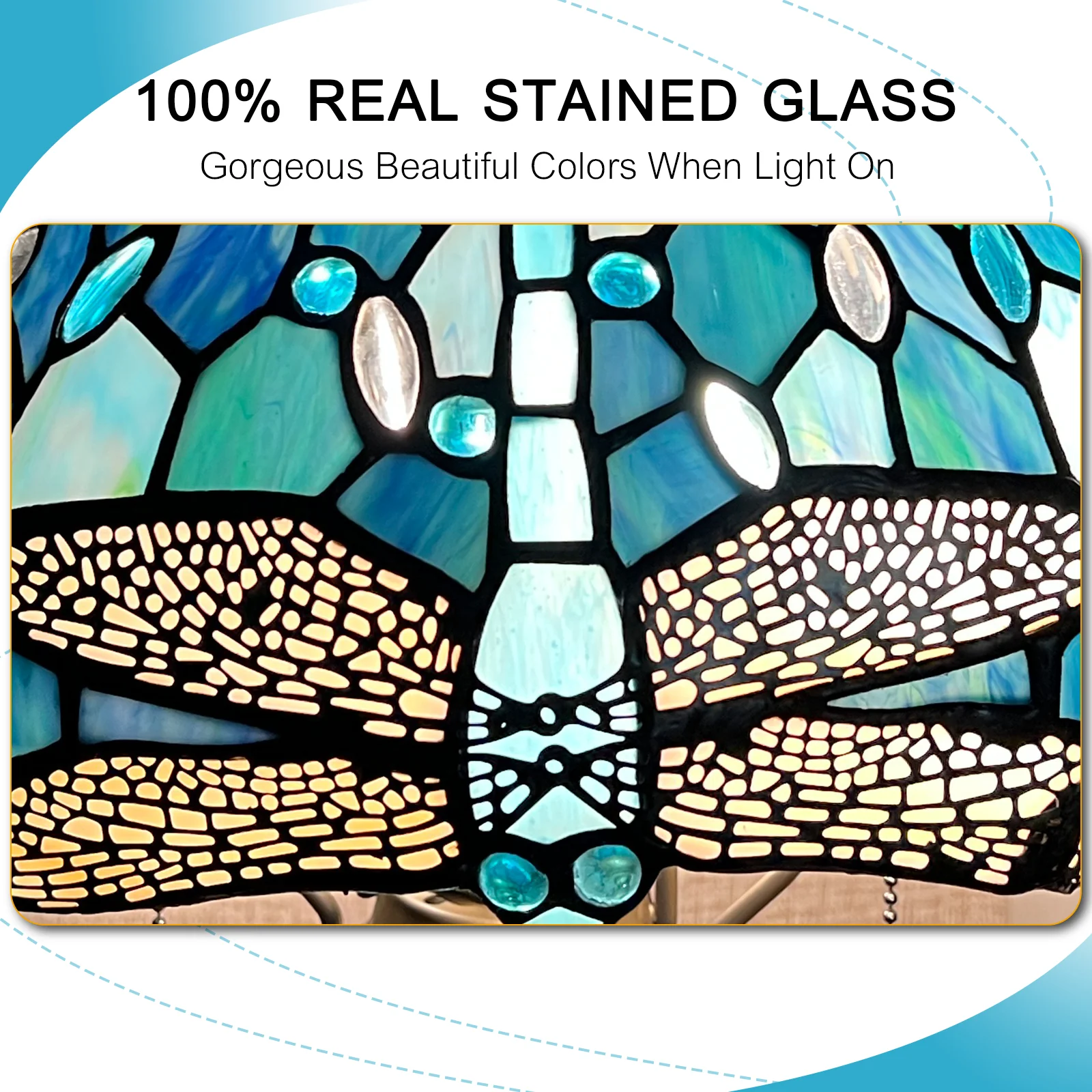 Tiffany Table Lamp with Nighlight [W12''xH24''], Tiffany Table Lights Antique Stained Glass Bedside Table Lamp for Bedside/Desk Reading/Living Room/Home Office/Bedroom(Dragonfly) - Image 4