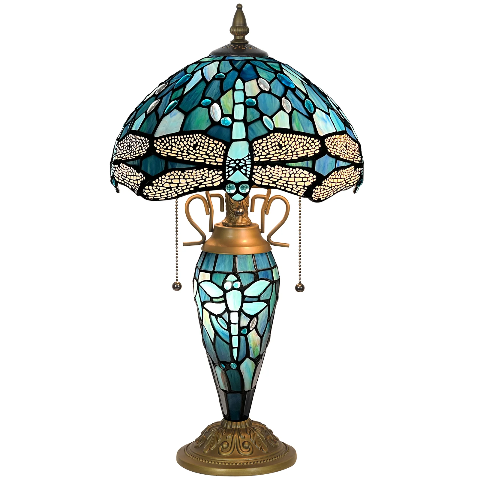 Tiffany Table Lamp with Nighlight [W12''xH24''], Tiffany Table Lights Antique Stained Glass Bedside Table Lamp for Bedside/Desk Reading/Living Room/Home Office/Bedroom(Dragonfly) - Image 8