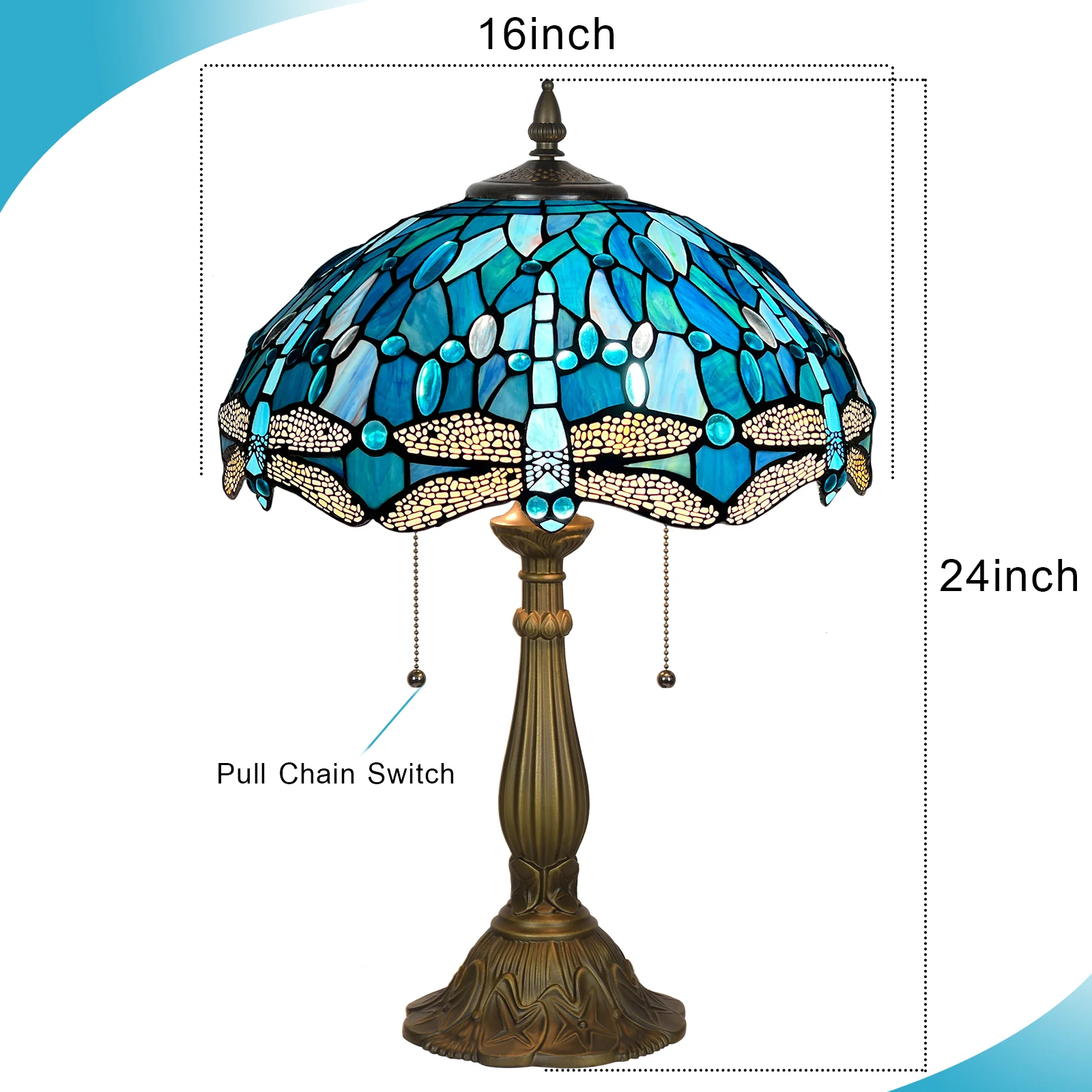 Tiffany Table Lamp[W16''xH24''], Tiffany Table Lights Antique Stained Glass Bedside Table Lamp for Bedside/Desk Reading/Living Room/Home Office/Bedroom(Dragonfly) - Image 5
