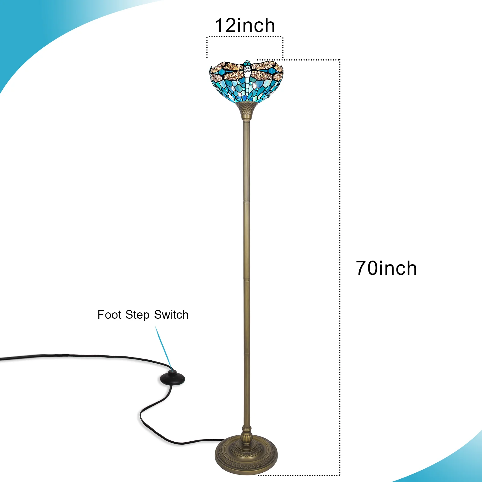 Tiffany Torchiere Floor Lamp,Handcrafted Stained Glass Lamp Shade,Antique Style Standing Corner Light for Living Room and Bedroom(Dragonfly) - Image 5