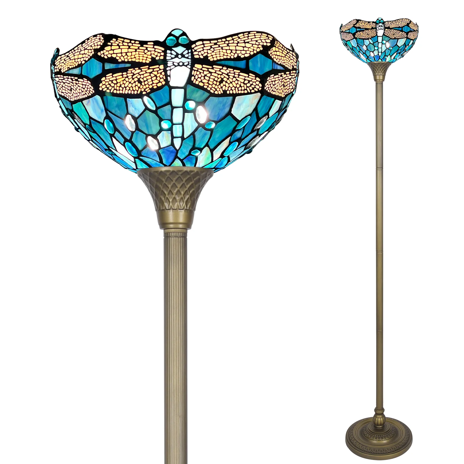 Tiffany Torchiere Floor Lamp,Handcrafted Stained Glass Lamp Shade,Antique Style Standing Corner Light for Living Room and Bedroom(Dragonfly) - Image 8