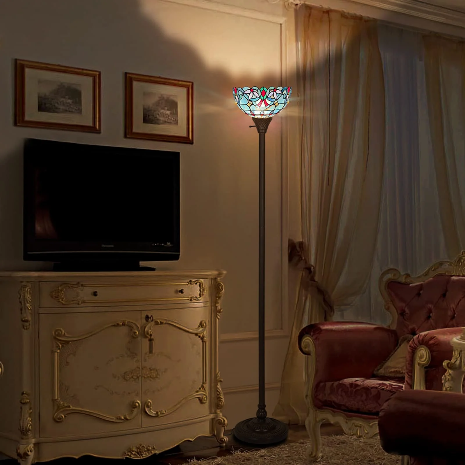 Capulina Tiffany Torchiere Floor Lamp Pole Antique Victorian Style - Image 3