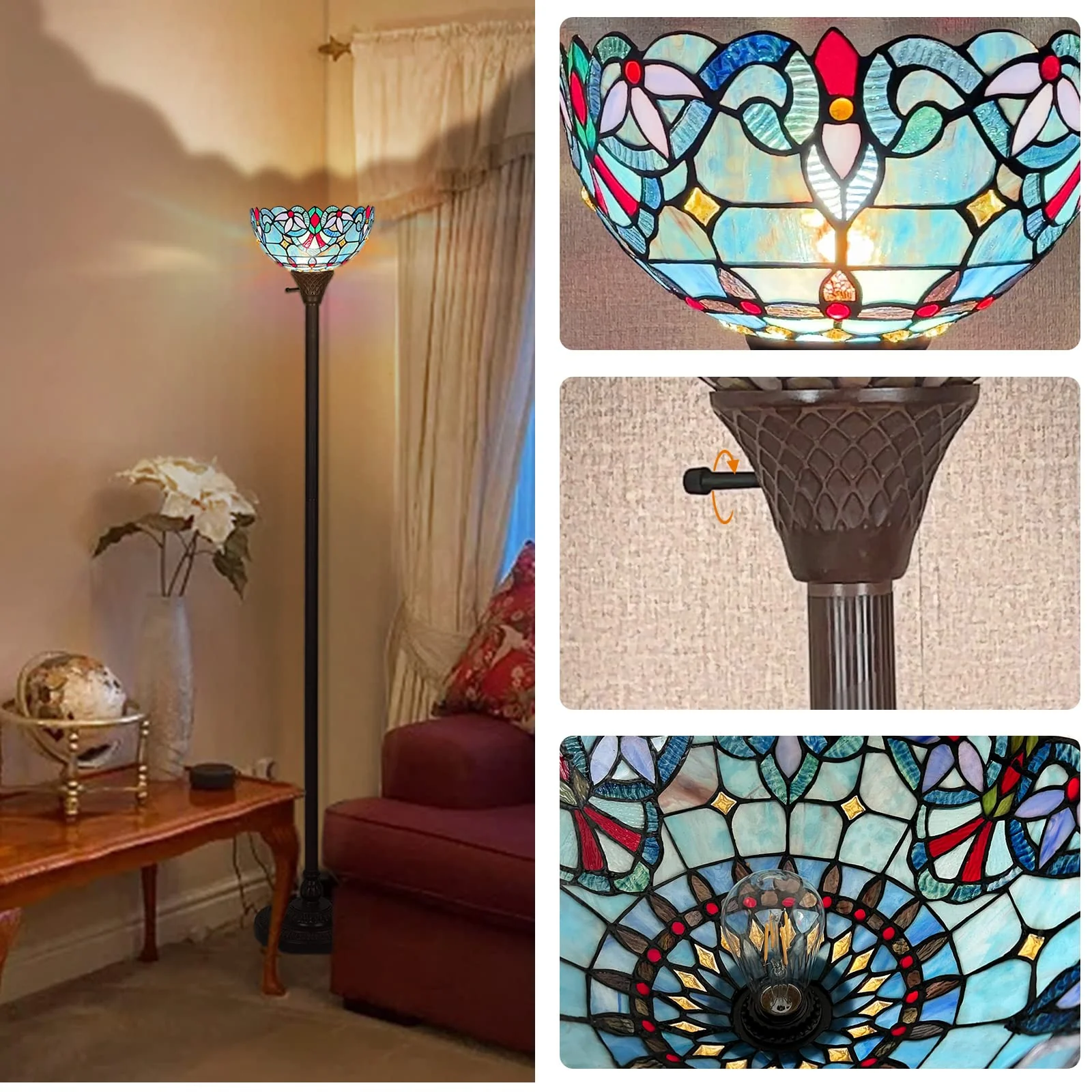 Capulina Tiffany Torchiere Floor Lamp Pole Antique Victorian Style - Image 4